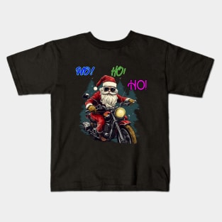 Santa Claus on motorcycle, christmas, riders Kids T-Shirt